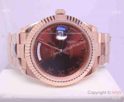 Replica Rolex Day-Date II Rose Gold Brown Dial Watch / BP Factory Watches